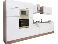 Respekta Küchenzeile ohne E-Geräte 360 cm Weiß Seidengl.-Eiche York