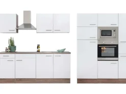 Respekta Küchenzeile ohne E-Geräte 360 cm Weiß Seidengl.-Eiche York