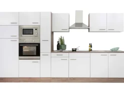 Respekta Küchenzeile ohne E-Geräte 360 cm Weiß Seidengl.-Eiche York