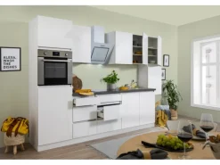 Respekta Küchenzeile ohne E-Geräte 320 cm Grifflos Weiß Hochglanz