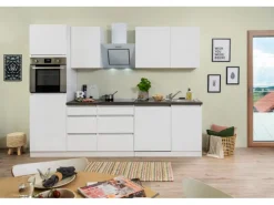 Respekta Küchenzeile ohne E-Geräte 280 cm Grifflos Weiß Matt