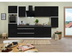 Respekta Küchenzeile ohne E-Geräte 330 cm Grifflos Schwarz Hochglanz-Weiß