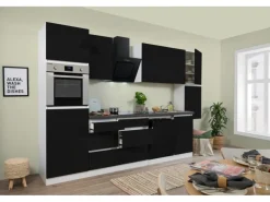 Respekta Küchenzeile ohne E-Geräte 330 cm Grifflos Schwarz Hochglanz-Weiß