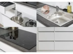 Respekta Küchenzeile ohne E-Geräte 330 cm Grifflos Schwarz Hochglanz-Weiß