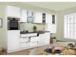 Respekta Küchenzeile ohne E-Geräte 380 cm Grifflos Weiß Hochglanz