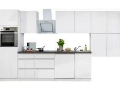Respekta Küchenzeile ohne E-Geräte 380 cm Grifflos Weiß Hochglanz