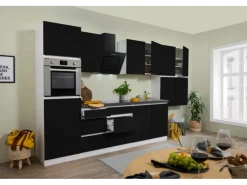 Respekta Küchenzeile ohne E-Geräte 370 cm Grifflos Schwarz Hochglanz-Weiß