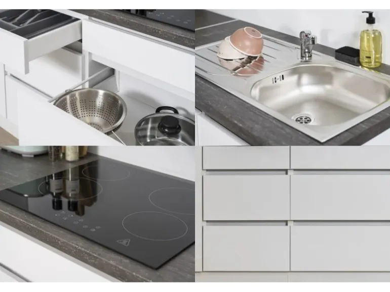 Respekta Küchenzeile ohne E-Geräte 370 cm Grifflos Schwarz Hochglanz-Weiß