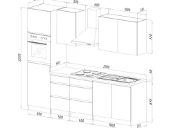 Respekta Küchenzeile ohne E-Geräte 270 cm Grifflos Weiß Hochglanz-Eiche Sägerau