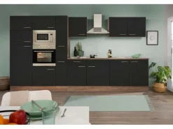 Respekta Küchenzeile ohne E-Geräte 360 cm Schwarz Seidengl.-Eiche York