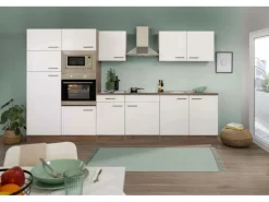 Respekta Küchenzeile ohne E-Geräte 330 cm Weiß Seidengl.-Eiche York