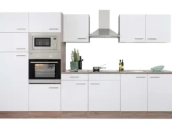 Respekta Küchenzeile ohne E-Geräte 330 cm Weiß Seidengl.-Eiche York