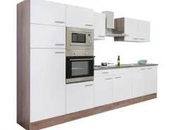 Respekta Küchenzeile ohne E-Geräte 330 cm Weiß Seidengl.-Eiche York