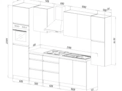 Respekta Küchenzeile ohne E-Geräte 320 cm Grifflos Weiß Hochglanz-Eiche Sägerau