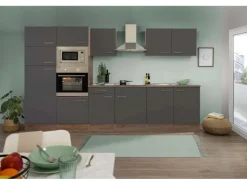 Respekta Küchenzeile ohne E-Geräte 330 cm Grau Seidengl.-Eiche York