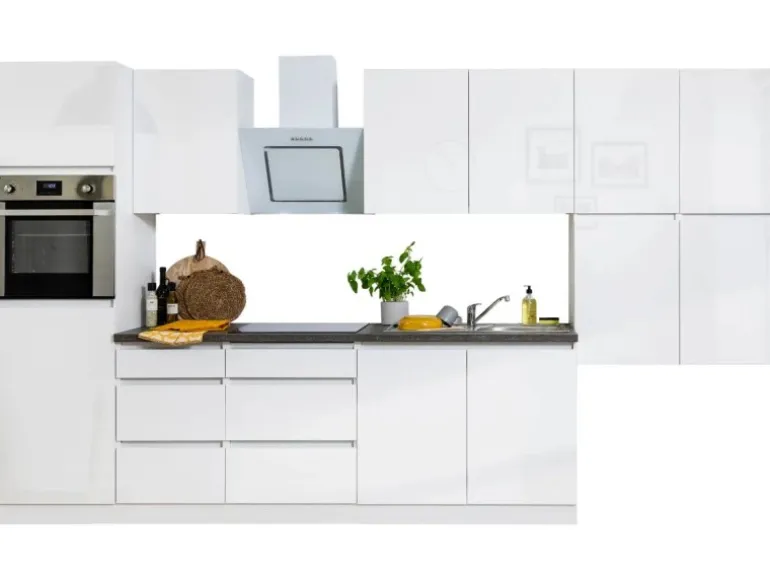 Respekta Küchenzeile ohne E-Geräte 370 cm Grifflos Weiß Hochglanz