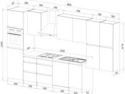 Respekta Küchenzeile ohne E-Geräte 380 cm Grifflos Schwarz Hochglanz-Weiß