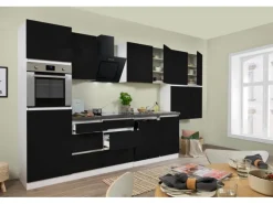 Respekta Küchenzeile ohne E-Geräte 380 cm Grifflos Schwarz Hochglanz-Weiß