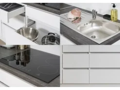 Respekta Küchenzeile ohne E-Geräte 380 cm Grifflos Schwarz Hochglanz-Weiß