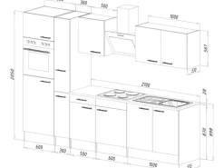 Respekta Küchenzeile ohne E-Geräte 300 cm Schwarz Seidengl.-Eiche York