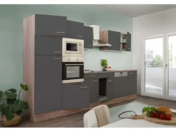 Respekta Küchenzeile ohne E-Geräte 340 cm Grau Seidengl.-Eiche York