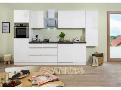 Respekta Küchenzeile ohne E-Geräte 330 cm Grifflos Weiß Hochglanz