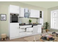 Respekta Küchenzeile ohne E-Geräte 330 cm Grifflos Weiß Hochglanz