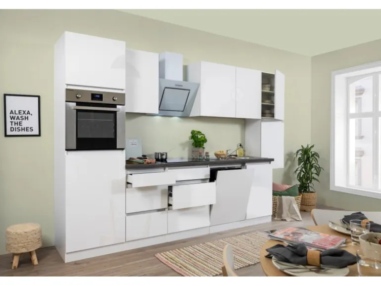 Respekta Küchenzeile ohne E-Geräte 330 cm Grifflos Weiß Hochglanz