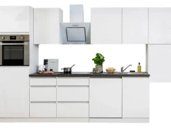 Respekta Küchenzeile ohne E-Geräte 330 cm Grifflos Weiß Hochglanz