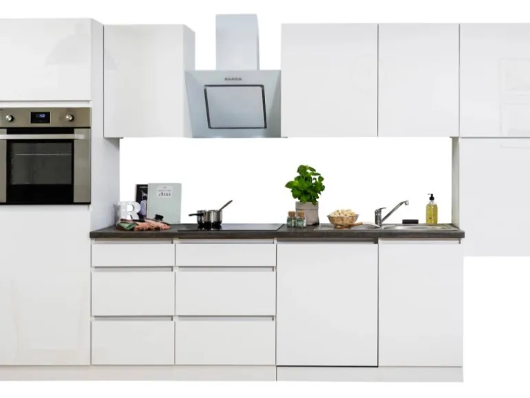 Respekta Küchenzeile ohne E-Geräte 330 cm Grifflos Weiß Hochglanz