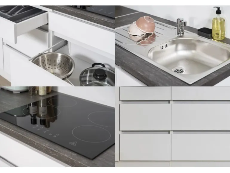 Respekta Küchenzeile ohne E-Geräte 330 cm Grifflos Weiß Hochglanz