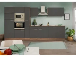 Respekta Küchenzeile ohne E-Geräte 360 cm Grau Seidengl.-Eiche York