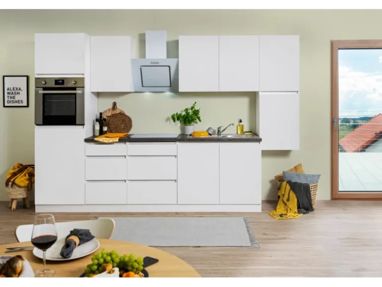 Respekta Küchenzeile ohne E-Geräte 320 cm Grifflos Weiß Matt