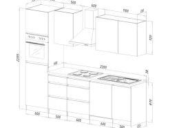 Respekta Küchenzeile ohne E-Geräte 280 cm Grifflos Schwarz Hochgl.-Eiche Sägerau