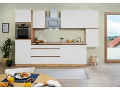 Respekta Küchenzeile ohne E-Geräte 320 cm Grifflos Weiß Matt-Eiche Sägerau