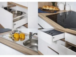 Respekta Küchenzeile ohne E-Geräte 320 cm Grifflos Weiß Matt-Eiche Sägerau