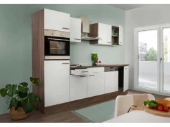 Respekta Küchenzeile ohne E-Geräte 280 cm Weiß Seidengl.-Eiche York