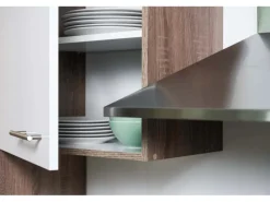 Respekta Küchenzeile ohne E-Geräte 280 cm Weiß Seidengl.-Eiche York