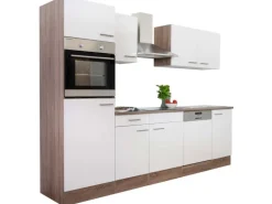 Respekta Küchenzeile ohne E-Geräte 280 cm Weiß Seidengl.-Eiche York