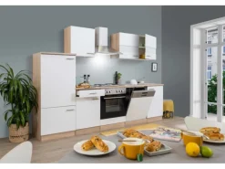 Respekta Küchenzeile ohne E-Geräte LBKB280ESW 280 cm Weiß-Eiche Sonoma Sägerau