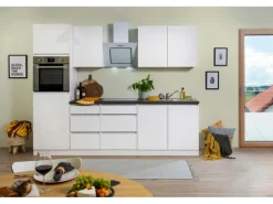 Respekta Küchenzeile ohne E-Geräte 270 cm Grifflos Weiß Hochglanz