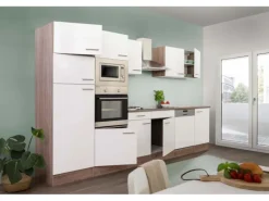 Respekta Küchenzeile ohne E-Geräte 340 cm Weiß Seidengl.-Eiche York