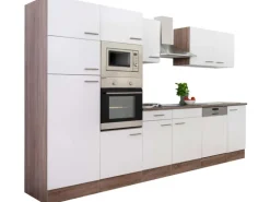 Respekta Küchenzeile ohne E-Geräte 340 cm Weiß Seidengl.-Eiche York