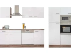 Respekta Küchenzeile ohne E-Geräte 340 cm Weiß Seidengl.-Eiche York