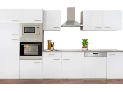 Respekta Küchenzeile ohne E-Geräte 340 cm Weiß Seidengl.-Eiche York