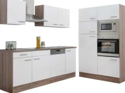 Respekta Küchenzeile ohne E-Geräte 340 cm Weiß Seidengl.-Eiche York