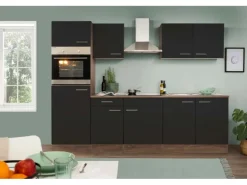 Respekta Küchenzeile ohne E-Geräte 270 cm Schwarz Seidengl.-Eiche York