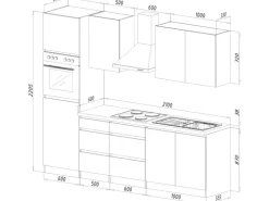 Respekta Küchenzeile ohne E-Geräte 270 cm Grifflos Grau Hochglanz-Eiche Sägerau