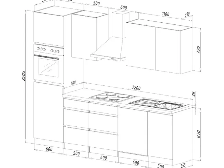 Respekta Küchenzeile ohne E-Geräte 280 cm Grifflos Schwarz Hochglanz-Weiß