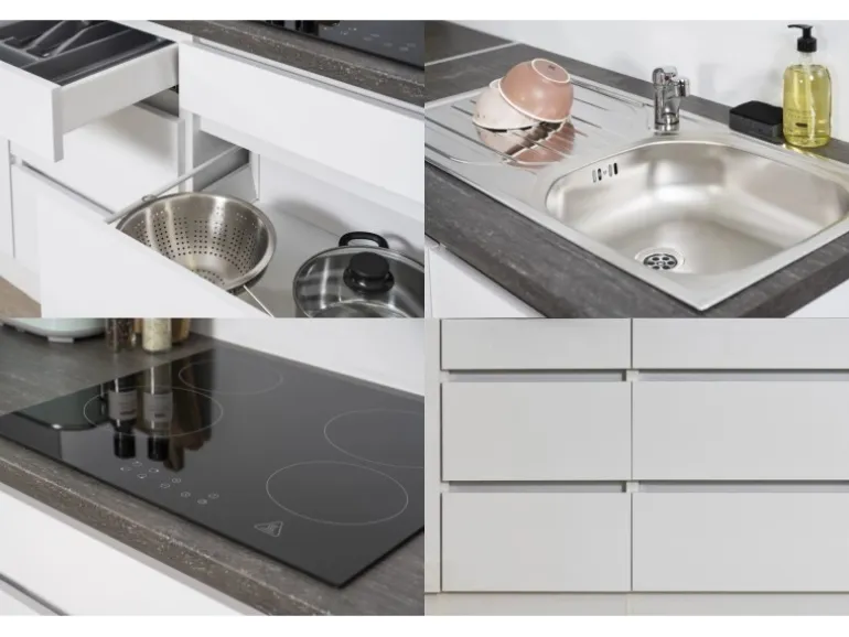 Respekta Küchenzeile ohne E-Geräte 280 cm Grifflos Schwarz Hochglanz-Weiß